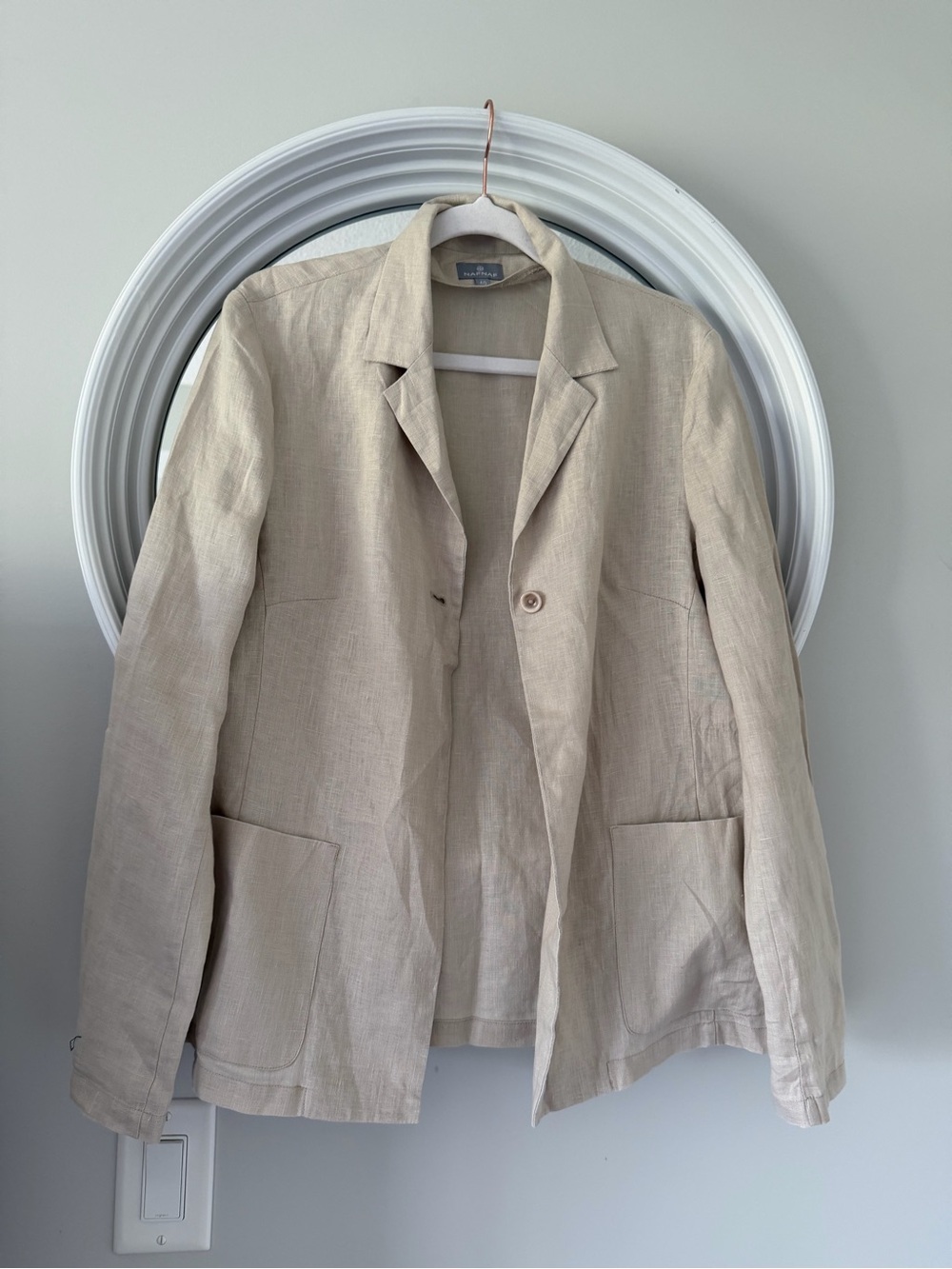 NAF NAF Paris 100% Linen Single Button Blazer Jacket Beige Tan Size 40 US 8